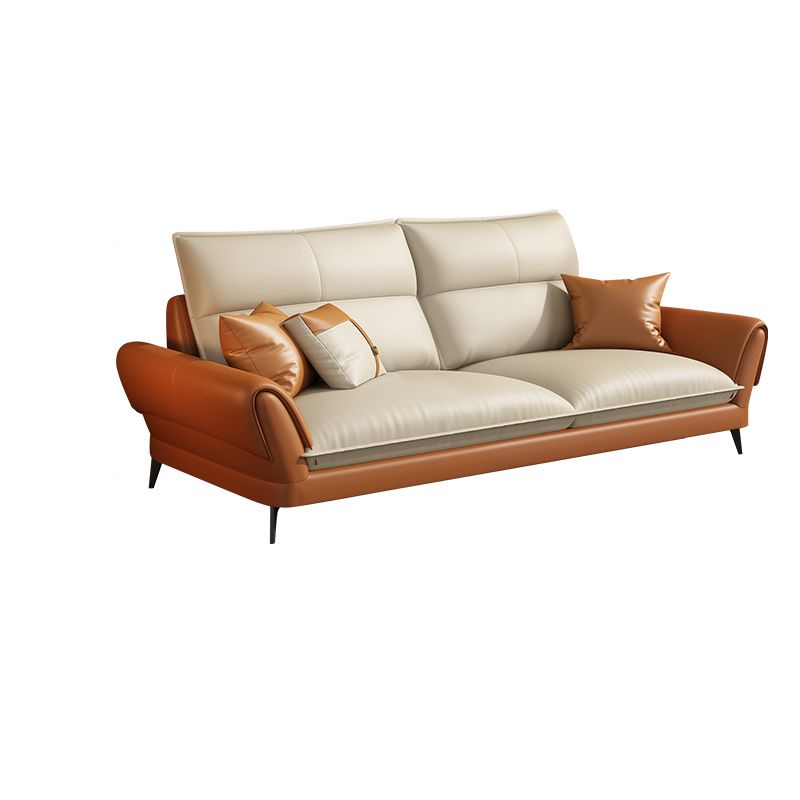 Modern Cream Genuine Leather Sofa Pillow Top Arm Sectional for Apartment Clearhalo 'furn' 'furn_sectionals' 'Furniture' 'furniture_sectionals' 'kitchen' 'kitchen_sectionals' 'Living Room Furniture' 'Sectionals' 1200x1200_dc23585f-9247-4cf9-bf07-0eed10d3fbb5