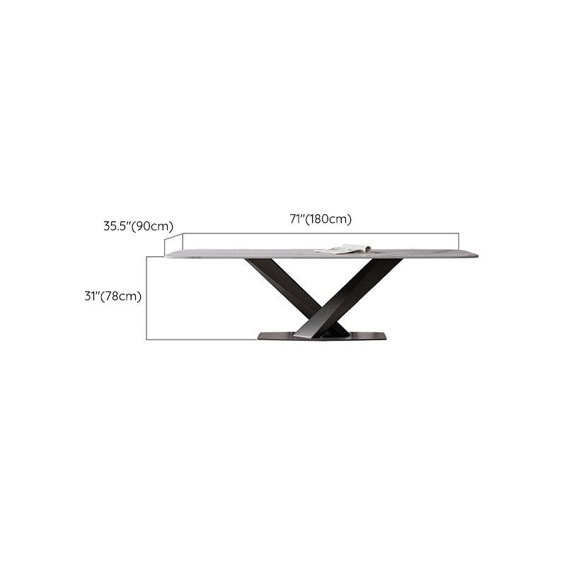 Modern Stone Top White Rectangular Dining Table with Black X-Base Clearhalo 'Dining Tables & Seating' 'Dining Tables' 'dining_table' 'furn' 'furn_dining_table' 'Furniture' 'Kitchen & Dining Furniture' 1200x1200_dc246191-2b08-4dca-8d8a-352378300a7c