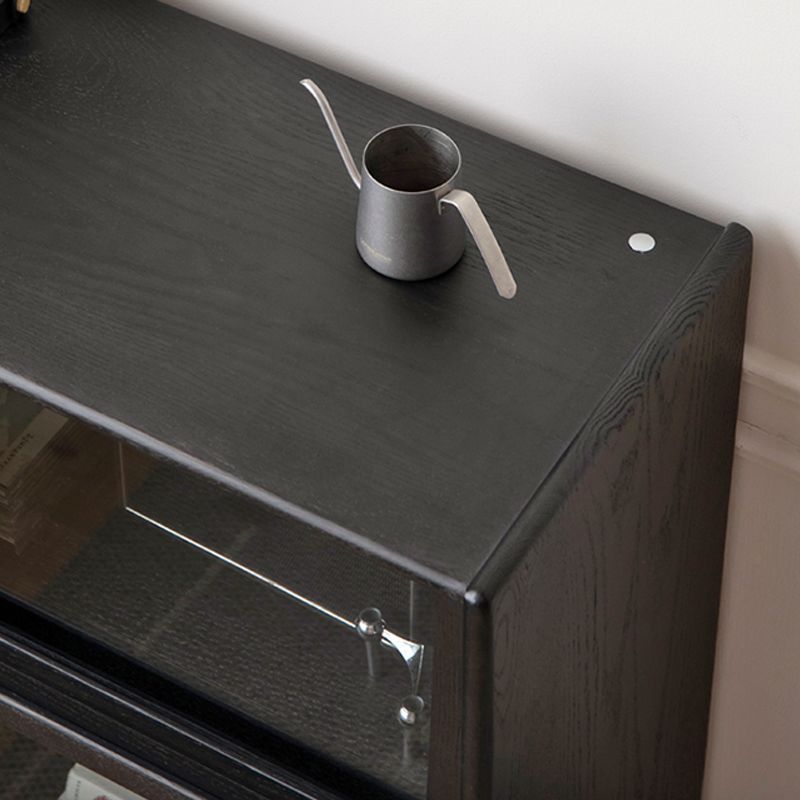 Schwarzer massiver Holzkurioschrank moderne Glastüren mit Beleuchtung