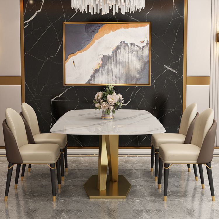 Traditional Luxury Pedestal Table Stainless Steel Base Rectangle Dinner Table for Home Clearhalo 'Dining Tables & Seating' 'Dining Tables' 'dining_table' 'furn' 'furn_dining_table' 'Furniture' 'Kitchen & Dining Furniture' 1200x1200_dc259178-c913-4cd2-8fbc-62c952a62fcd