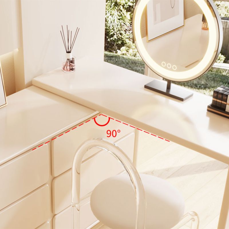 Cream Contemporary Bedroom With Drawer Wooden Lighted Mirror Make-up Vanity