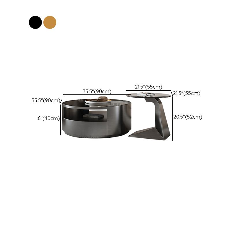 Contemporary Round Glass Coffee Table Set 1-Drawer 2 Piece Bunching Tables Clearhalo 'Coffee & Accent Tables' 'Coffee Tables' 'coffee_tables' 'furn' 'furn_coffee_tables' 'Furniture' 'Living Room Furniture' 1200x1200_dc2eeaf4-54ca-4f94-a513-f1585363f0ff