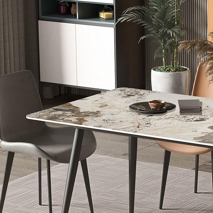 Stone Top Dining Table Rectangle Contemporary Dining Table with 4 Black Legs Clearhalo 'Dining Tables & Seating' 'Dining Tables' 'dining_table' 'furn' 'furn_dining_table' 'Furniture' 'furniture_dining_table' 'Kitchen & Dining Furniture' 'kitchen' 'kitchen_dining_table' 1200x1200_dc30c76d-3745-4887-8028-ad9546b0c3bd