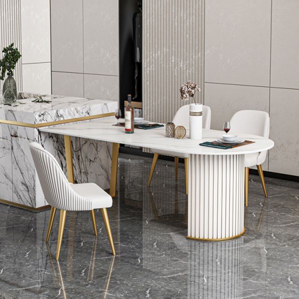Traditional Luxury Stone Table Double Pedestal Furniture for Dining Room