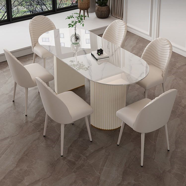 Contemporary Dining Table Stone Dining Table in White with Double Pedestal Clearhalo 'Dining Tables & Seating' 'Dining Tables' 'dining_table' 'furn' 'furn_dining_table' 'Furniture' 'Kitchen & Dining Furniture' 1200x1200_dc310cd1-3913-4eae-a9bf-8366ce7a2668