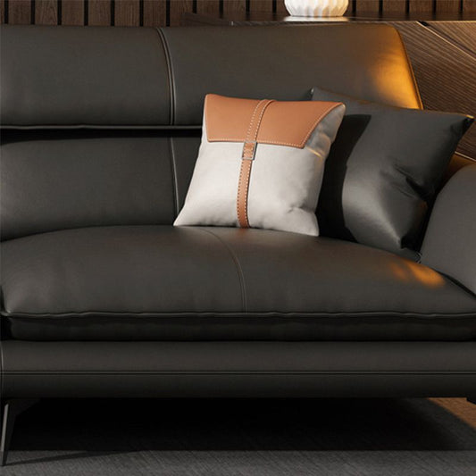 Glam Stationary Genuine Leather Living Room Flared Arm Cushions Sofa Chaise