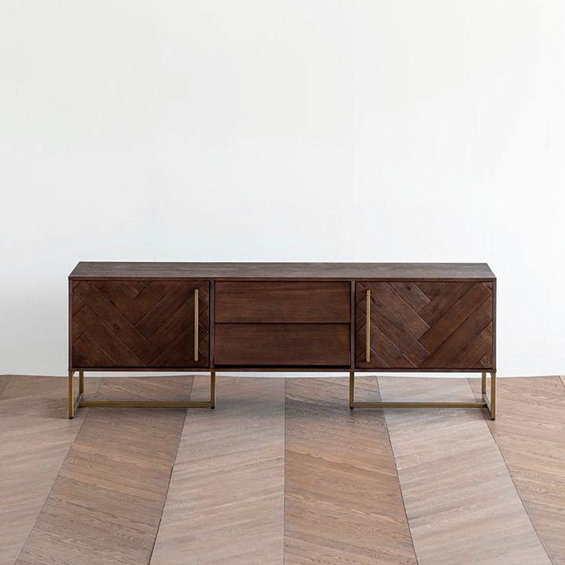 Tableau latéral en bois massif en pin à 2 portes Table de buffet en bois en détresse en marron