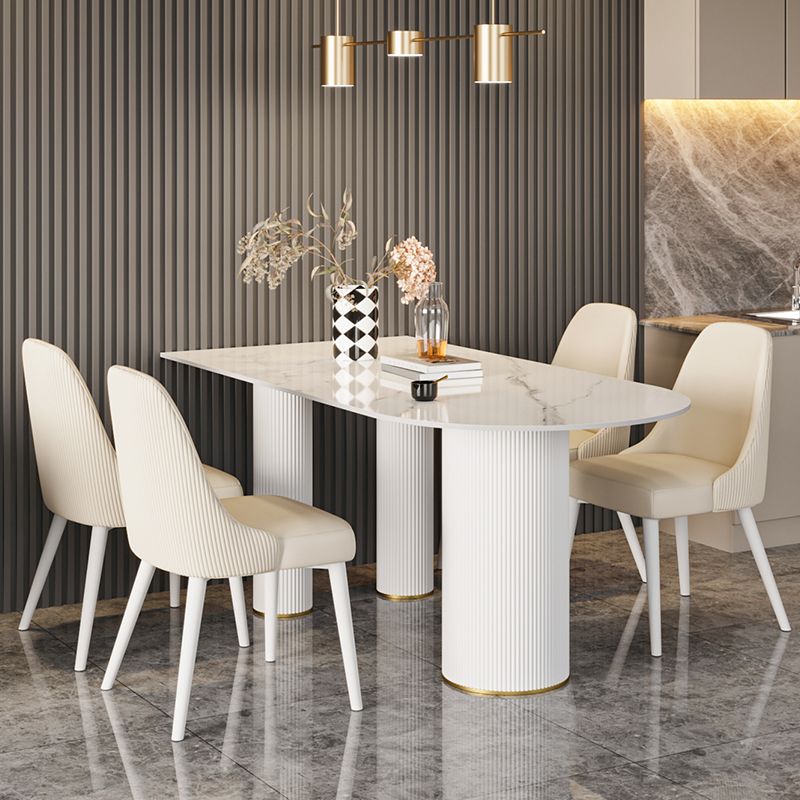 Modern Style Dining Table Sintered Stone Table with Metal Base for Home