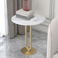 Round Stone Top Coffee Table Pedestal Slate with Metal Leg Modern