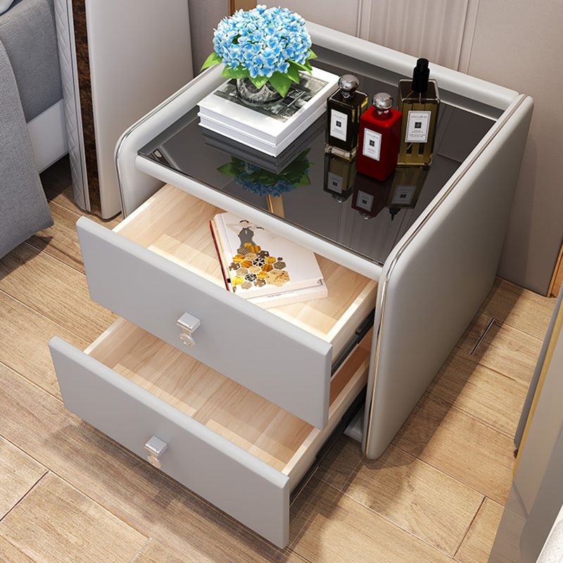 コンテンポラリーアクセントテーブルナイトスタンドグラスナイトスタンドの引き出し付き