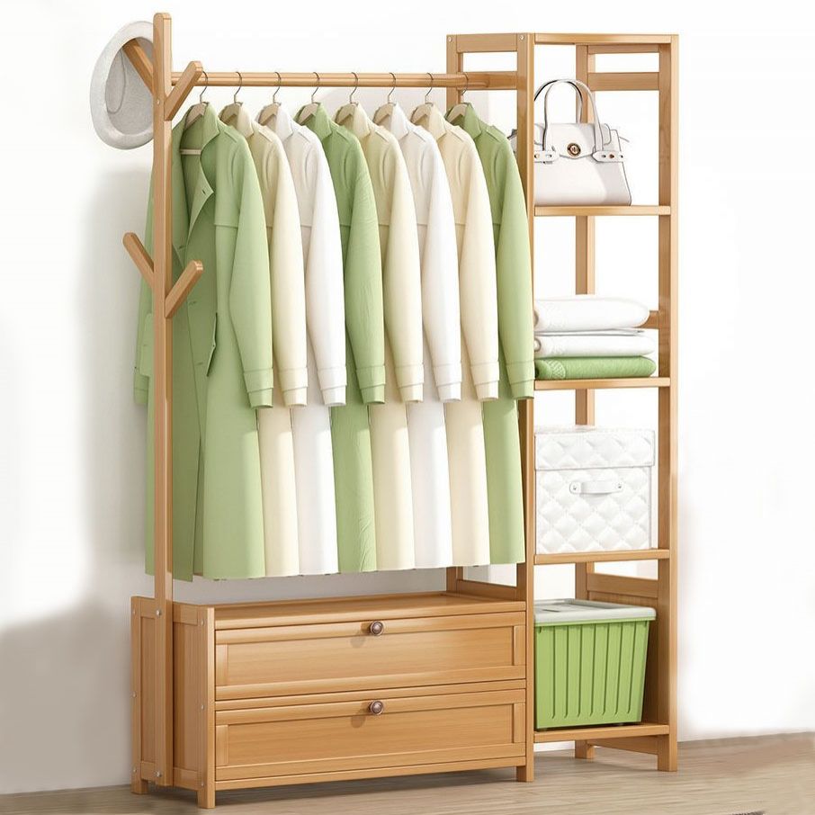 Contemporary Style Wardrobe Armoire Bamboo Armoire with Clothes Rail for Home