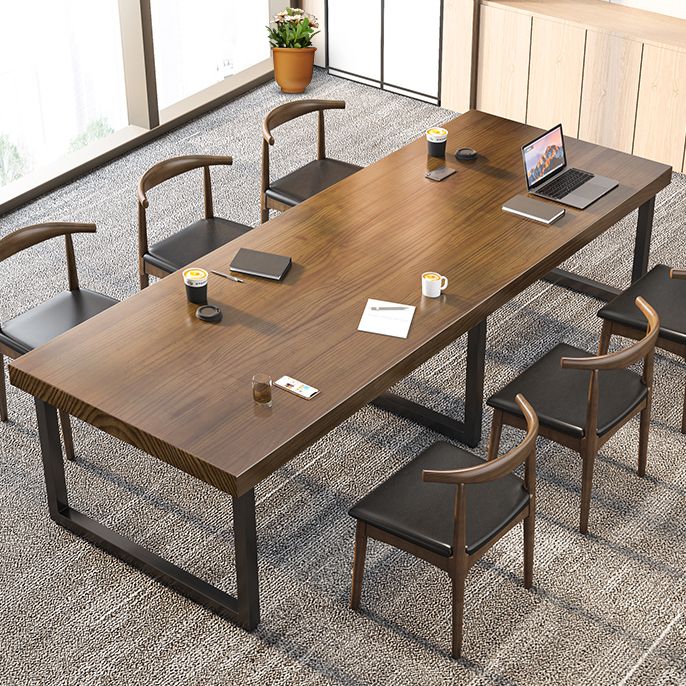 Industrial Solid Wood Office Desk Sled Base 29.53" Tall Writing Desk Clearhalo 'furn' 'furn_office_desk' 'Furniture' 'Office Desks' 'Office Furniture' 'office_desk' 1200x1200_dc47322a-cad0-4e25-a813-0d5f8860467a