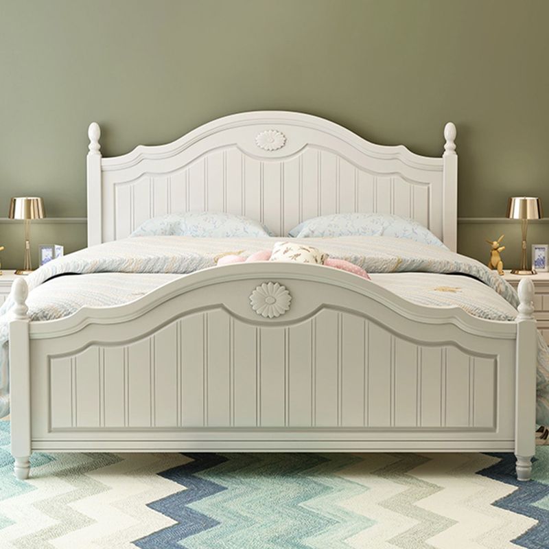 French Country Panel Bed Wood White Bed Frame with Arched Headboard Clearhalo 'Bedroom Furniture' 'Beds' 'furn' 'furn_beds' 'Furniture' 1200x1200_dc52d0fd-5ff2-4fc6-a31c-ae3eb1213cff
