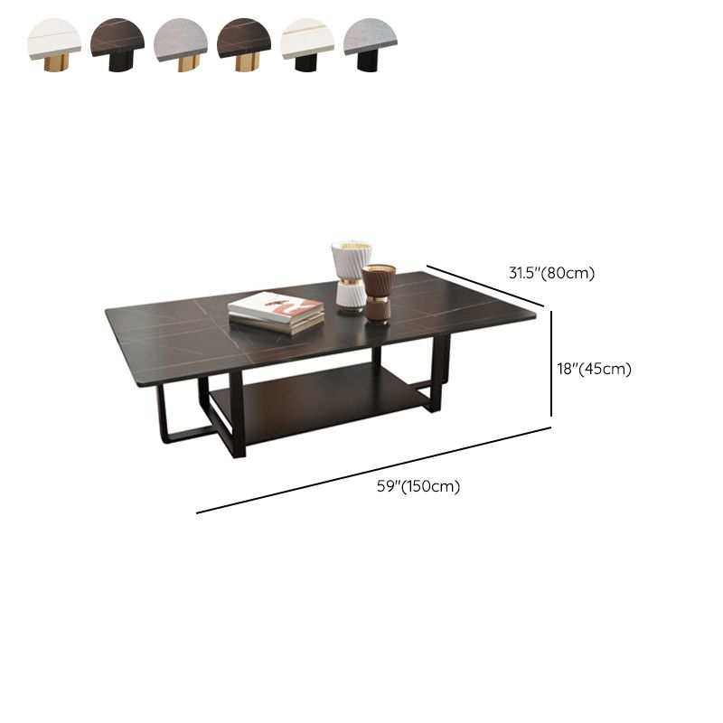 Glam 17.7" H Frame Cocktail Table Rectangular Slate Coffee Table with Floor Shelf