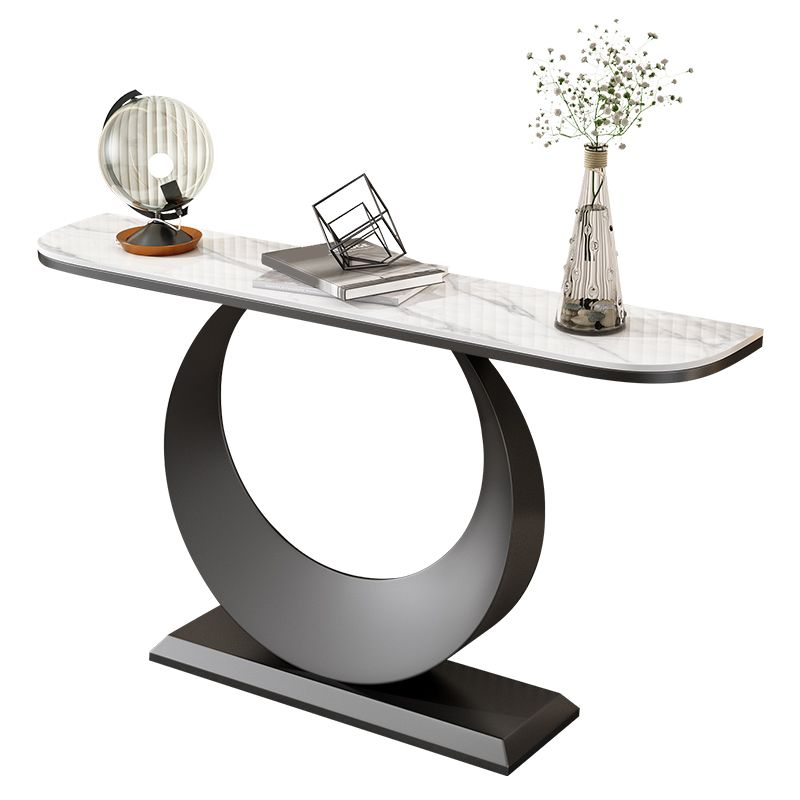 Glam 11,81 "W tavolo console in pietra tavolo di accento di mezza luna con 1 scaffale