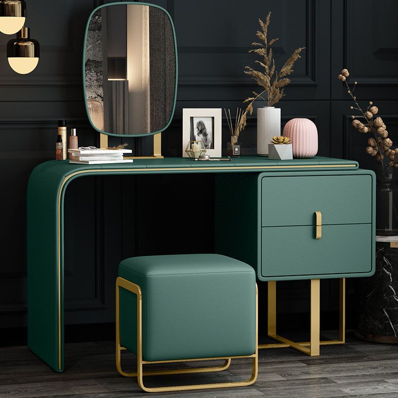 Green Make-up Vanity with 2 Storage Drawers 20.47" Wide Faux Leather Dresser Clearhalo 'Bedroom Furniture' 'furn' 'furn_makeup_vanities' 'Furniture' 'Makeup Vanities' 'makeup_vanities' 1200x1200_dc56ec15-c2ca-4962-8b37-1f618c1df6a7
