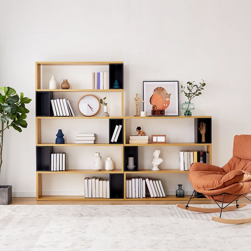 Modern geometry Bookshelf Multi Shelfs Open Back Bookcase in Natural Clearhalo 'Bookcases' 'furn' 'furn_bookcases' 'Furniture' 'Office Furniture' 1200x1200_dc5b5c50-fe1b-4dc7-9554-865e4435f8af