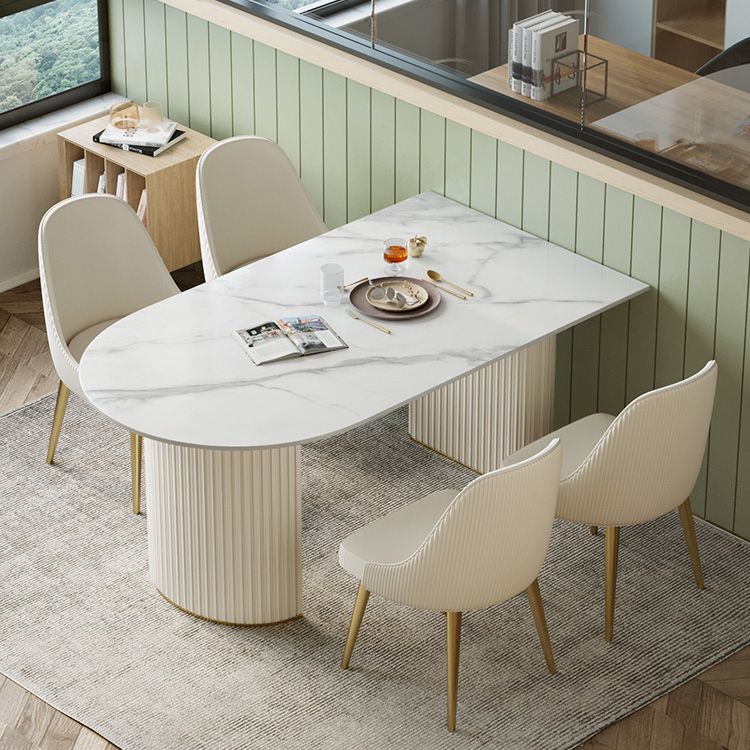 Tavolo da sala da pranzo in forma gratuita di lusso in pietra sinterizzata a doppio piedistallo