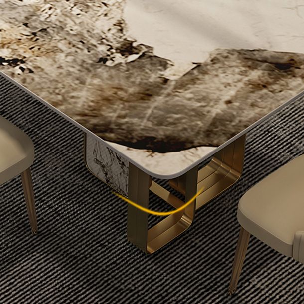 Luxury Sintered Stone Top Dining Table Rectangle Table with Metal and Stone Double Pedestal in Gold Clearhalo ' dining_table' 'Dining Tables & Seating' 'Dining Tables' 'furn' 'furn_dining_table' 'Furniture' 'furniture_dining_table' 'Kitchen & Dining Furniture' 'kitchen&dining_furn' 'kitchen' 'kitchen_dining_table' 1200x1200_dc61631f-03f3-4a2a-98ce-509ca818a227