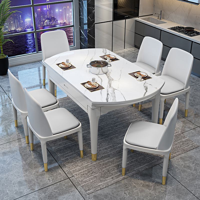 Round Marble Dining Table Modern 4 Legs Dining Table with Leaf Extension Clearhalo 'Dining Tables & Seating' 'Dining Tables' 'dining_table' 'furn' 'furn_dining_table' 'Furniture' 'furniture_dining_table' 'Kitchen & Dining Furniture' 'kitchen' 'kitchen_dining_table' 1200x1200_dc61680a-92be-4cc0-8de0-2a50580bfbf0