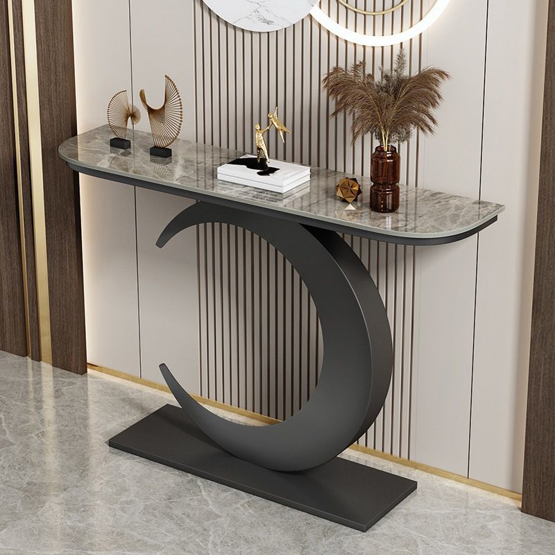 Mesa de consola resistente a las manchas con base de pedestal de hierro y tapa de piedra