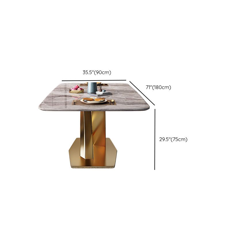 Mesa de comedor rectangular moderna, mesa superior de piedra gris brillante para el hogar