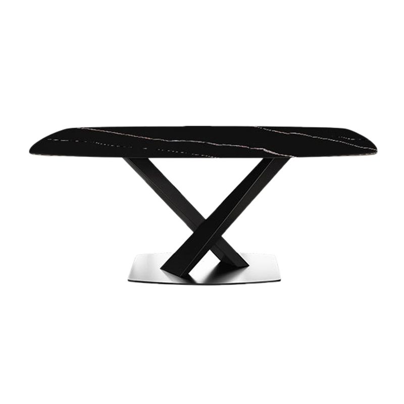 Industrial Style Rectangle Dining Table Sintered Stone Table with Metal Leg for Home Clearhalo 'Dining Tables & Seating' 'Dining Tables' 'dining_table' 'furn' 'furn_dining_table' 'Furniture' 'Kitchen & Dining Furniture' 1200x1200_dc6e2c09-e1ce-4eb2-bdb1-1e7d583cf0a2