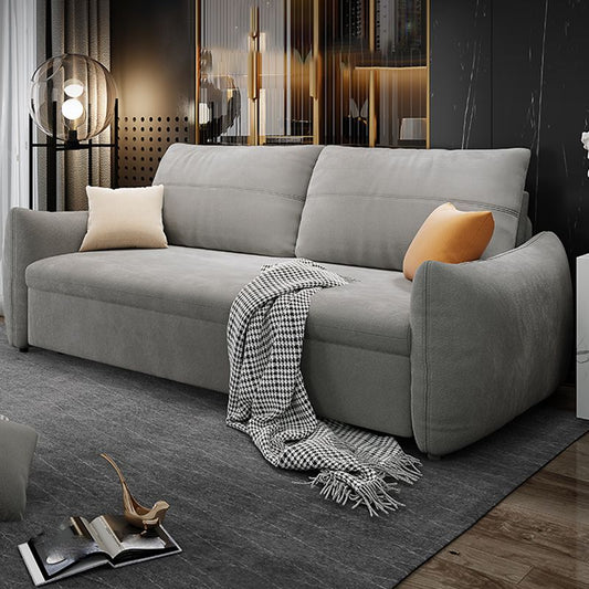 Contemporary Fabric Sofa Bed 34.65"H Square Arm Sofa Bed with Bolster Pillows,Gray Clearhalo 'furn' 'furn_sofas' 'Furniture' 'furniture_sofas' 'kitchen' 'kitchen_sofas' 'Living Room Furniture' 'Sofa' 'sofas' 1200x1200_dc6f573f-1fc5-4e17-bffc-9061aaa7ff62