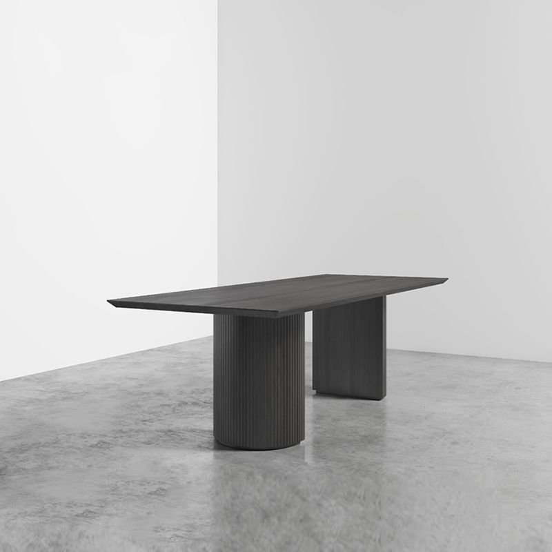 Rectangle Double Pedestal Modern Table Black Fixed Table of Pinewood Solid Wood Clearhalo ' dining_table' 'Dining Tables & Seating' 'Dining Tables' 'furn' 'furn_dining_table' 'Furniture' 'furniture_dining_table' 'Kitchen & Dining Furniture' 'kitchen&dining_furn' 'kitchen' 'kitchen_dining_table' 1200x1200_dc7312a8-c7fd-4cfd-b14e-265b1a665198
