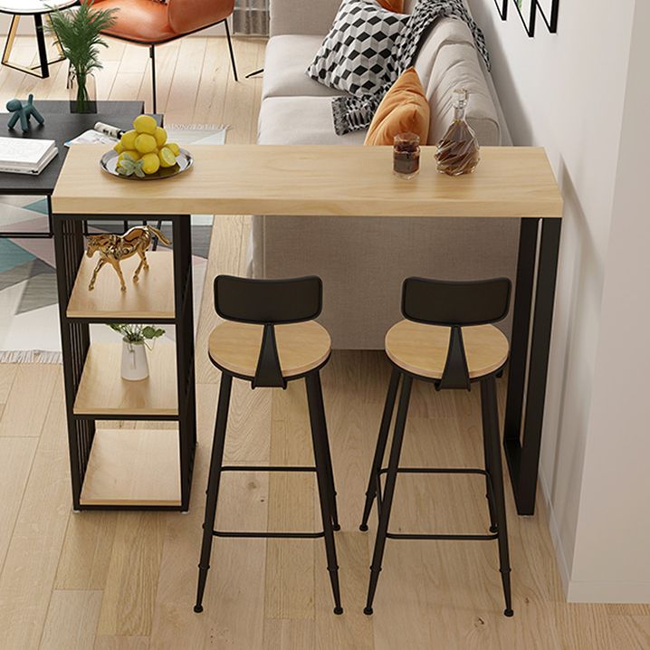 Kitchen Natural Wood Bistro Table Modern Rectangle Cocktail Bar Table with Storage