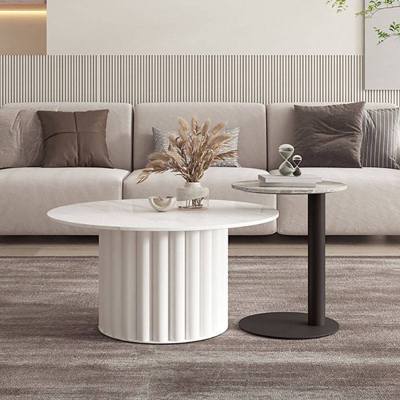 Modern Stone Pedestal Cocktail Table Round Coffee Table - White/Grey Clearhalo 'Coffee & Accent Tables' 'Coffee Tables' 'coffee_tables' 'furn' 'furn_coffee_tables' 'Furniture' 'Living Room Furniture' 1200x1200_dc75ae86-e524-44ce-a321-7a97525348e8