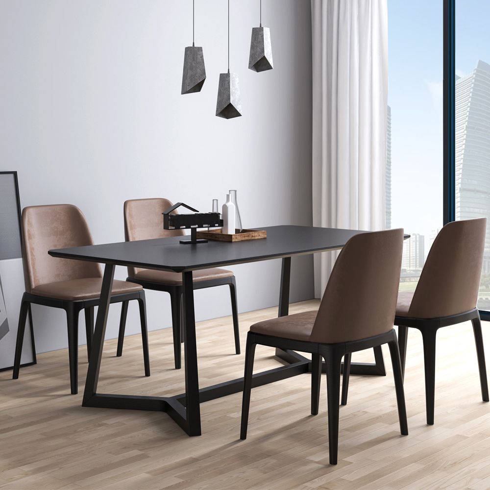 Rectangle Black Industrial Dining Table Pine Solid Wood Table with Trestle Base Clearhalo ' dining_table' 'Dining Tables & Seating' 'Dining Tables' 'Furniture' 'furniture_dining_table' 'Kitchen & Dining Furniture' 'kitchen&dining_furn' 'kitchen' 'kitchen_dining_table' 1200x1200_dc78b363-51a8-4544-abb4-99dabd6135bc