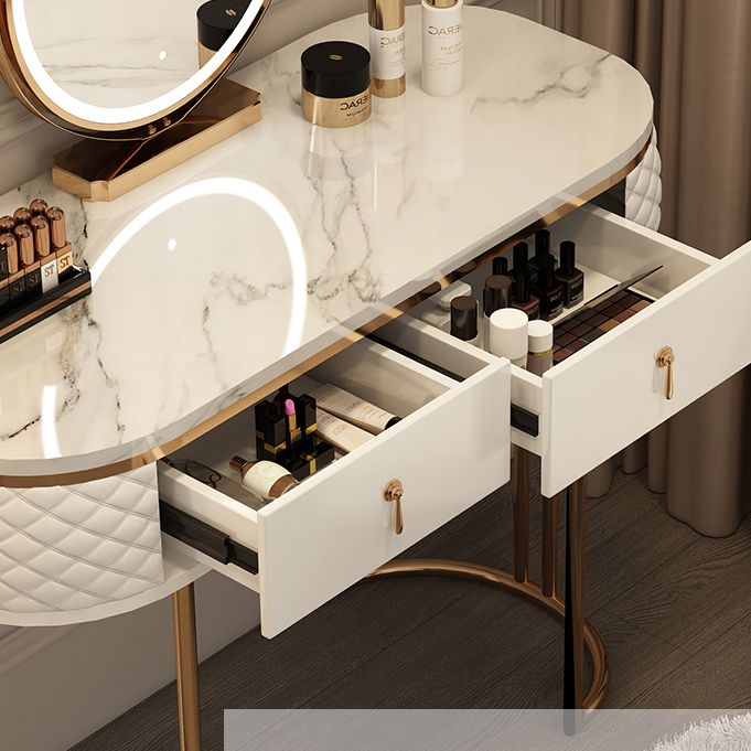 Luxurious Metal Make-up Vanity Stone Top Dressing Table Stool Set with Lighted Mirror
