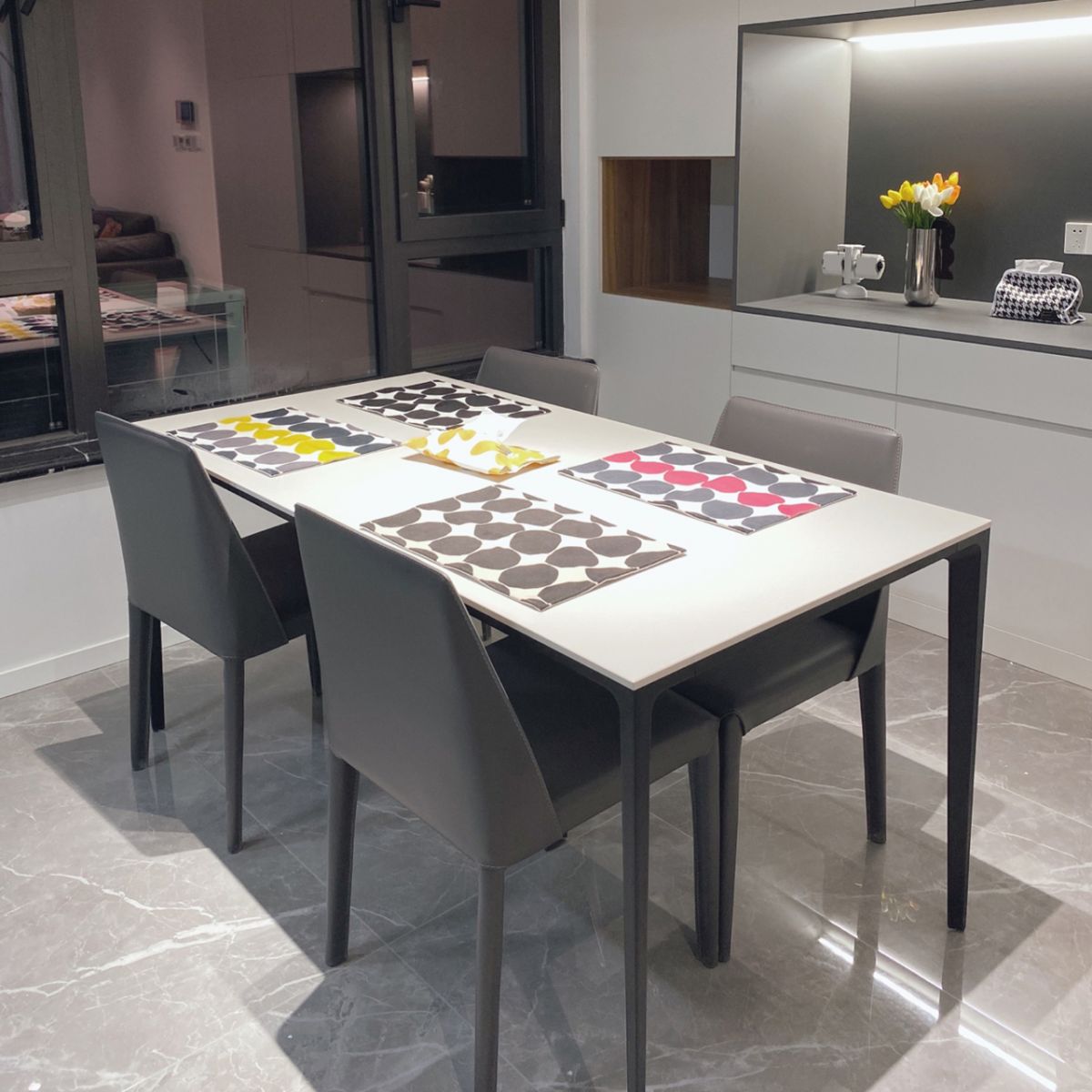 Industrial Sintered Stone Dining Table 4 Legs Solid Aluminum Base Rectangle Table for Home Clearhalo ' dining_table' 'Dining Tables & Seating' 'Dining Tables' 'furn' 'furn_dining_table' 'Furniture' 'furniture_dining_table' 'Kitchen & Dining Furniture' 'kitchen&dining_furn' 'kitchen' 'kitchen_dining_table' 1200x1200_dc7ce664-760d-4a98-92ff-02b492c395a2