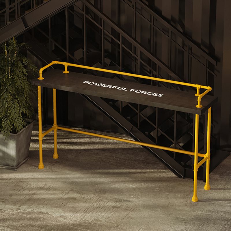 Industrial Black Wood Bar Table with Rectangle Table Top Yellow Trestle Table - 42" H Clearhalo 'Bar Furniture' 'Bar Tables' 'bar_tables' 'furn' 'furn_bar_tables' 'Furniture' 'furniture_bar_tables' 'Kitchen & Dining Furniture' 1200x1200_dc7f79e1-7e32-481a-bc20-5f905df1f462