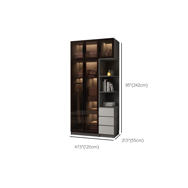 Modern Glass Hinged Doors Wardrobe Armoire Wood Frame Wardrobe with Shelves without Light