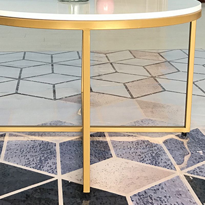 Modern Round Slate Coffee Table Cross Legs Cocktail Table in Gold Clearhalo 'Coffee & Accent Tables' 'Coffee Tables' 'coffee_tables' 'furn' 'furn_coffee_tables' 'Furniture' 'Living Room Furniture' 1200x1200_dc878b97-4693-4db4-bd62-3b3110303d7e