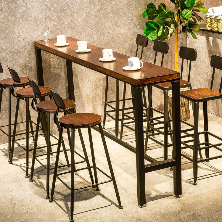 Solid Wood Bar Dining Table Industrial Rectangle Bar Table with Trestle Base in Black Clearhalo 'Bar Furniture' 'Bar Tables' 'bar_tables' 'furn' 'furn_bar_tables' 'Furniture' 'furniture_bar_tables' 'Kitchen & Dining Furniture' 1200x1200_dc88b6c6-5a2f-4f5b-994d-9ab5ba82c5c3