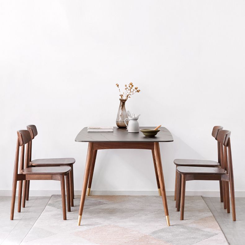 Mobili moderni di altezza standard Tavolo da pranzo a 4 gambe in legno massello da 5/7 pezzi con sedia