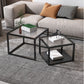 Contemporary Square Nesting Coffee Table Set with Glass Top and Iron Base