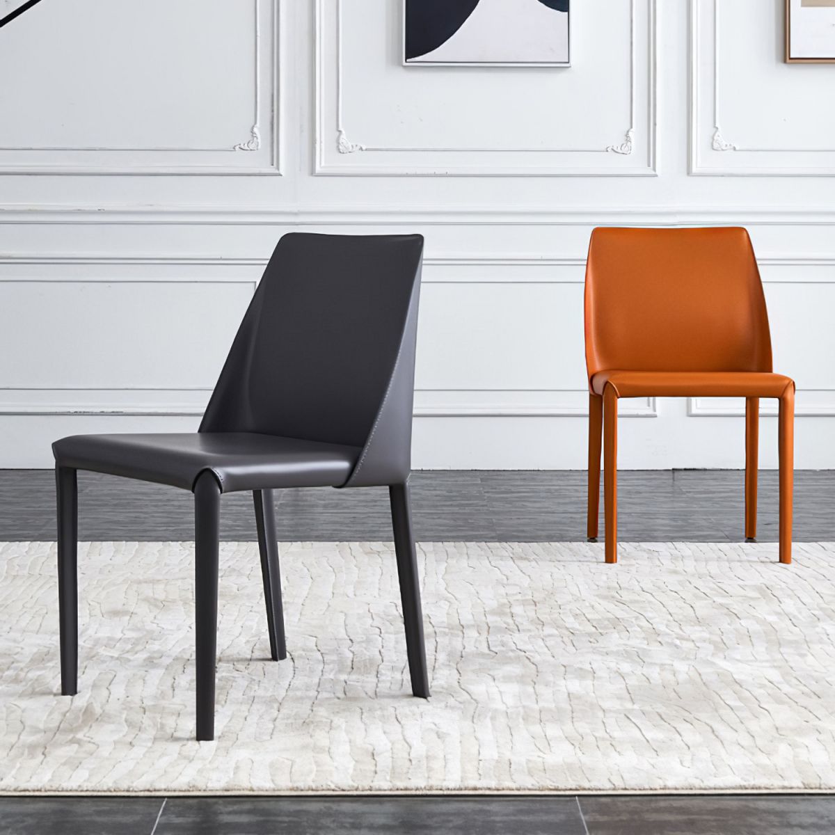 Contemporary Design Armless Side Chairs Leather Solid Back Dining Side Chair