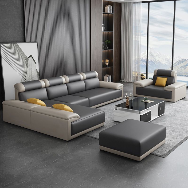 Modern Faux Leather Pillow Top Arm Sectional with Adjustable Pillowed Back Cushions Clearhalo 'furn' 'furn_sectionals' 'Furniture' 'furniture_sectionals' 'kitchen' 'kitchen_sectionals' 'Living Room Furniture' 'Sectionals' 1200x1200_dc9c1f74-19db-47c9-bfa6-667ffc4910e5