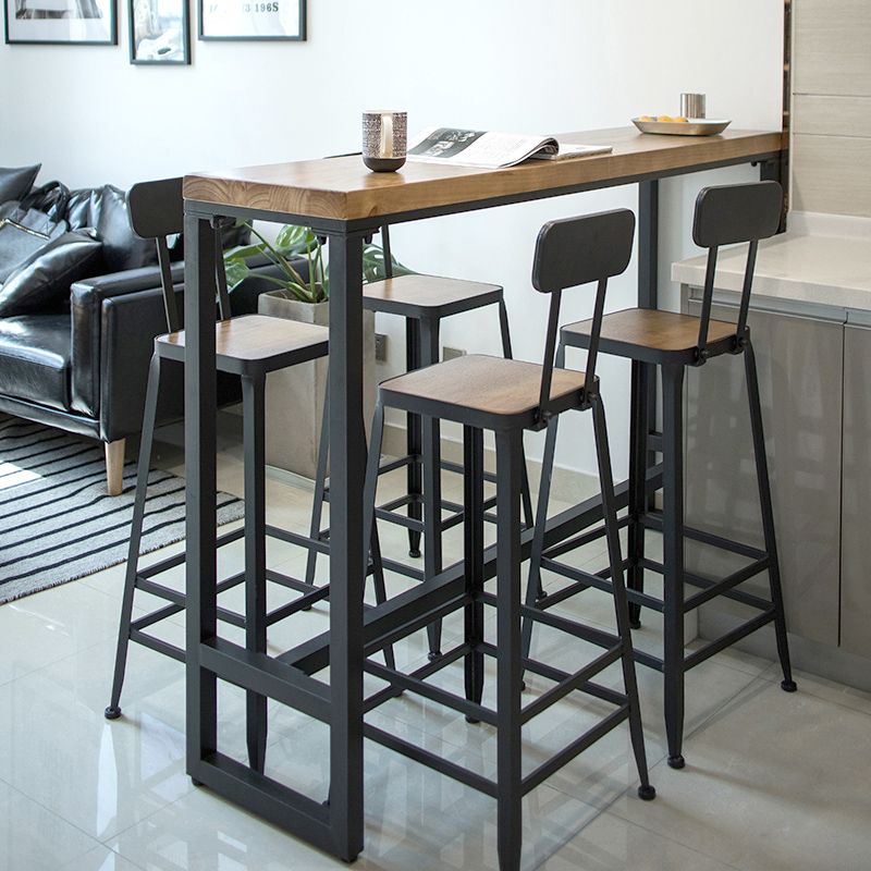 Brown Modern Style Bar Table Solid Wood and Iron with Black Trestle Coffee Shop Bar Table Clearhalo 'Bar Furniture' 'Bar Tables' 'bar_tables' 'furn' 'furn_bar_tables' 'Furniture' 'furniture_bar_tables' 'Kitchen & Dining Furniture' 1200x1200_dc9cf6e0-2ac4-4210-b518-3729e50b2b49