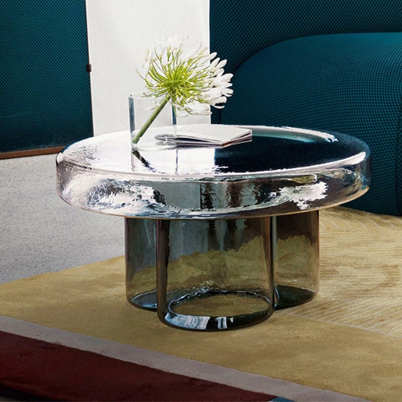Modern Glass Coffee Table with Round Top and One Foot for Living Room Clearhalo 'Coffee & Accent Tables' 'Coffee Tables' 'coffee_tables' 'furn' 'furn_coffee_tables' 'Furniture' 'Living Room Furniture' 1200x1200_dc9e7b58-3714-451f-93b8-203e20c217a9