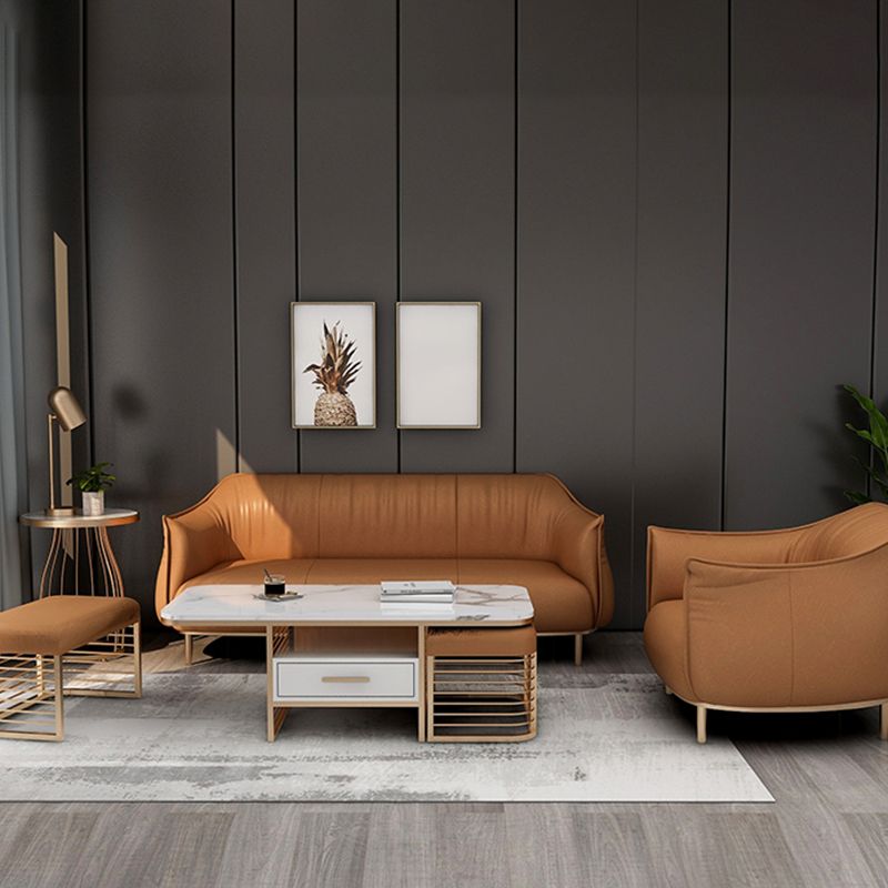 Contemporary Leather Standard Sofa Square Arm Tight Back Sofa