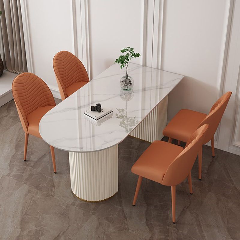 Modern Oval Dining Table Stone and Metal Double Pedestal Dining Table in White Clearhalo 'Dining Tables & Seating' 'Dining Tables' 'dining_table' 'furn' 'furn_dining_table' 'Furniture' 'furniture_dining_table' 'Kitchen & Dining Furniture' 1200x1200_dca41344-6dc1-4c11-8f77-55b222f55d36