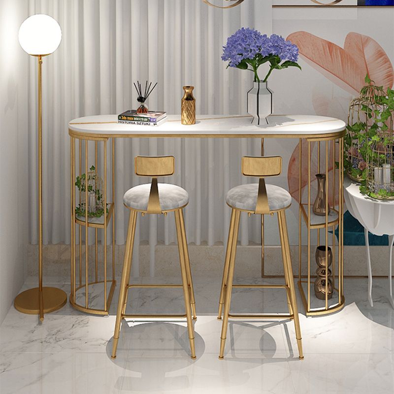 Stone Oval Bar Table Glam Style Living Room Bistro Bar Desk with Storage