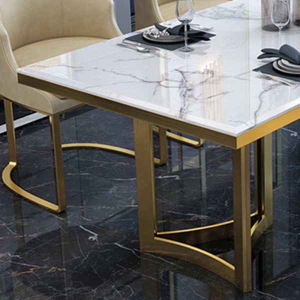 Luxury Sintered Stone Top Kitchen Table Rectangle Table with Gold Double Pedestal Clearhalo 'Dining Tables & Seating' 'Dining Tables' 'dining_table' 'furn' 'furn_dining_table' 'Furniture' 'furniture_dining_table' 'Kitchen & Dining Furniture' 1200x1200_dca629e1-8269-4591-bc44-a635acfb1e33