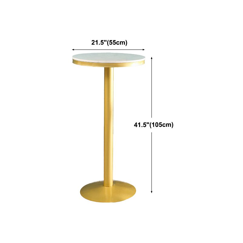 Glam Gold Iron Bar Table White 21.6"W Round Top Bistro Table for Breakroom Clearhalo 'Bar Furniture' 'Bar Tables' 'bar_tables' 'furn' 'furn_bar_tables' 'Furniture' 'furniture_bar_tables' 'Kitchen & Dining Furniture' 'kitchen&dining_furn' 'kitchen' 1200x1200_dca85dc8-5a91-4212-9606-9266cd3ab564