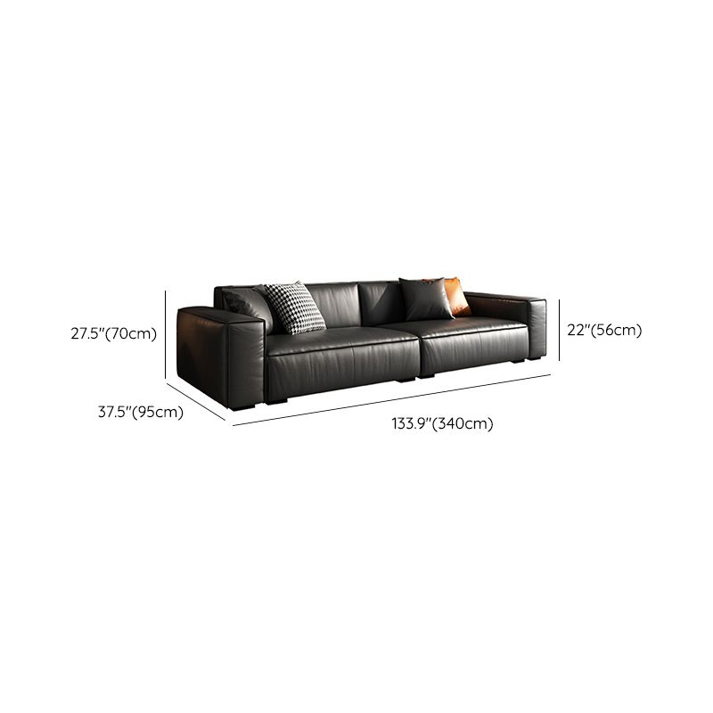 Modern Square Arm Sectional, Genuine Leather Sectional Couch in Black Clearhalo 'furn' 'furn_sectionals' 'Furniture' 'Living Room Furniture' 'Sectionals' 1200x1200_dcaa8215-8278-4db8-a61d-287072cc0e51